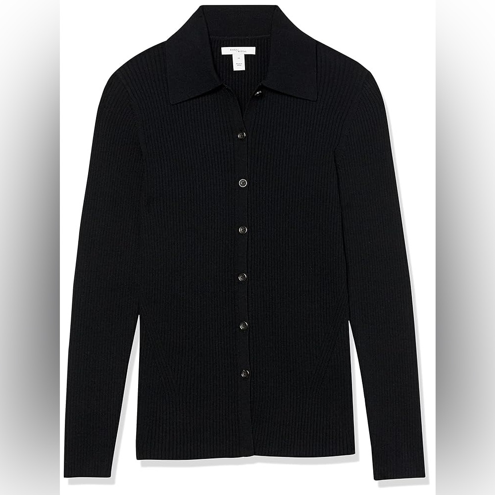 Daily Ritual Black Ribbed Collared Cardigan - Picture 2 of 4